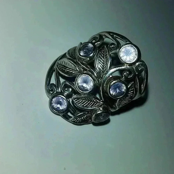 Sterling silver leaf ring size 6 colored stone - Picture 1 of 3